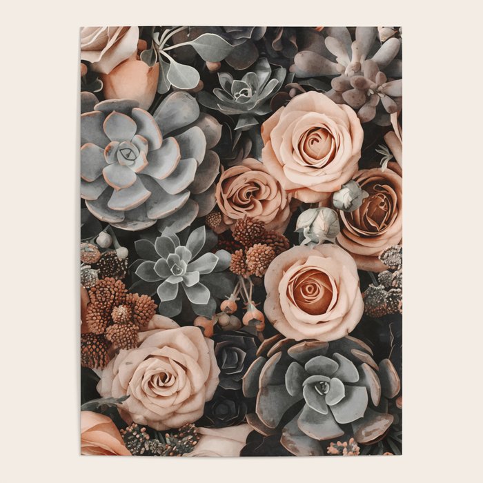 Desert Florals And Succulent Garden Peach Teal Poster Gallery Image 4