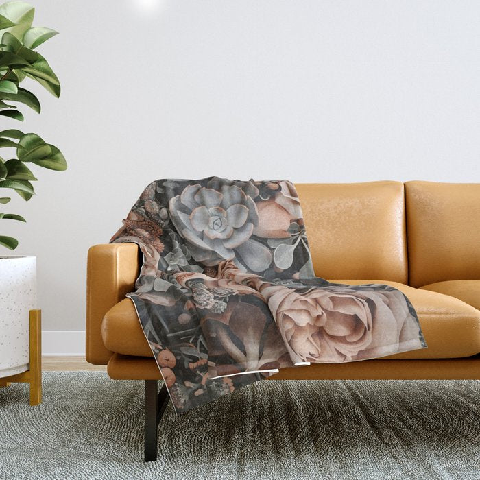 Desert Florals And Succulent Garden Peach Teal Throw Blanket Gallery Image 1
