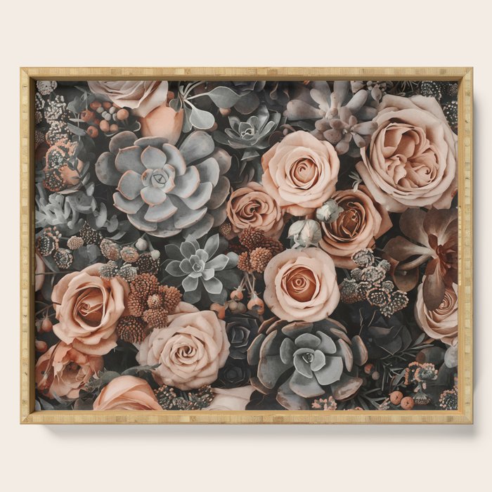 Desert Florals And Succulent Garden Peach Teal Serving Tray Gallery Image 1
