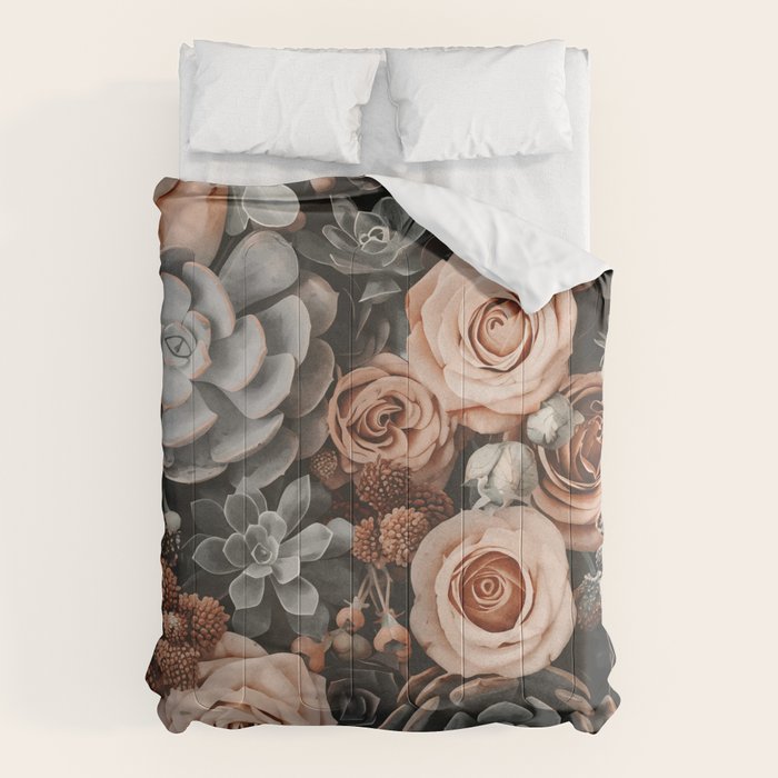 Desert Florals And Succulent Garden Peach Teal Comforter Gallery Image 6