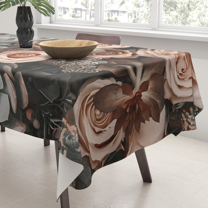 Desert Florals And Succulent Garden Peach Teal Tablecloth Gallery Image 3