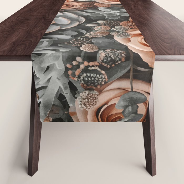 Desert Florals And Succulent Garden Peach Teal Table Runner Gallery Image 1