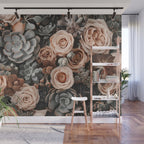 Desert Florals And Succulent Garden Peach Teal Wall Mural Gallery Image 1