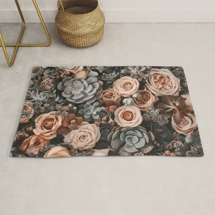 Desert Florals And Succulent Garden Peach Teal Rug Gallery Image 1