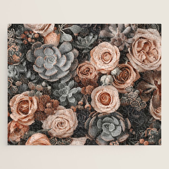 Desert Florals And Succulent Garden Peach Teal Jigsaw Puzzle Gallery Image 1