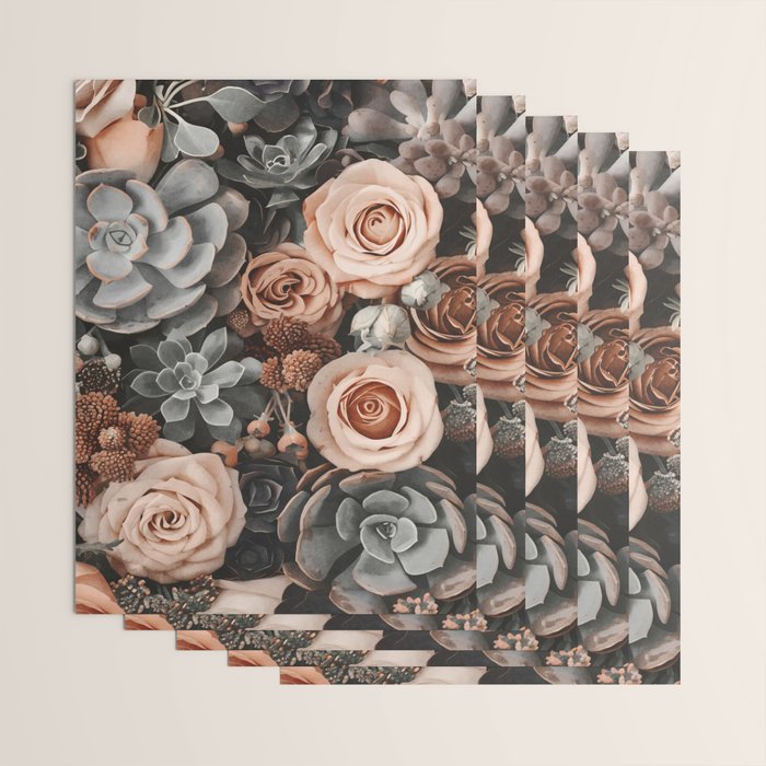 Desert Florals And Succulent Garden Peach Teal Wrapping Paper Gallery Image 3