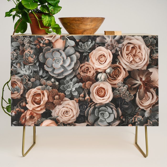 Desert Florals And Succulent Garden Peach Teal Credenza Gallery Image 1