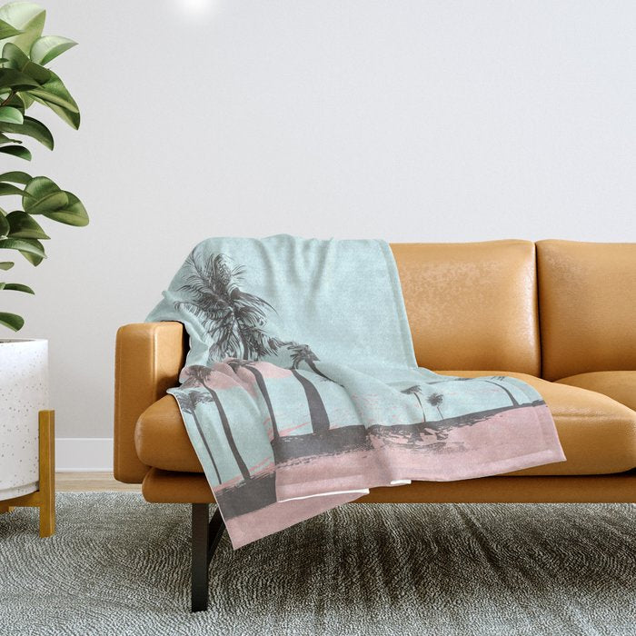 Beachfront palm tree soft pastel sunset graphic Throw Blanket Gallery Image 1
