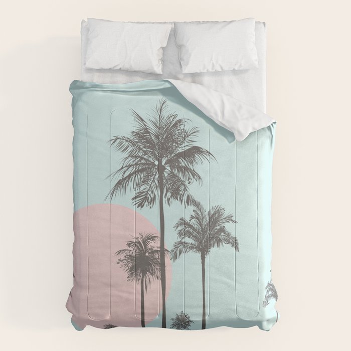 Beachfront palm tree soft pastel sunset graphic Comforter Gallery Image 6
