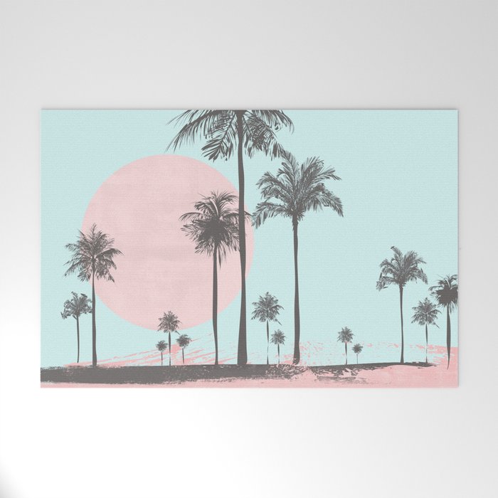 Beachfront palm tree soft pastel sunset graphic Welcome Mat Gallery Image 1
