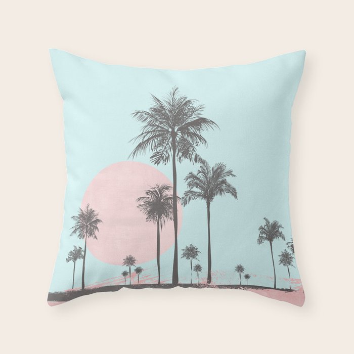 Beachfront palm tree soft pastel sunset graphic Throw Pillow Gallery Image 6