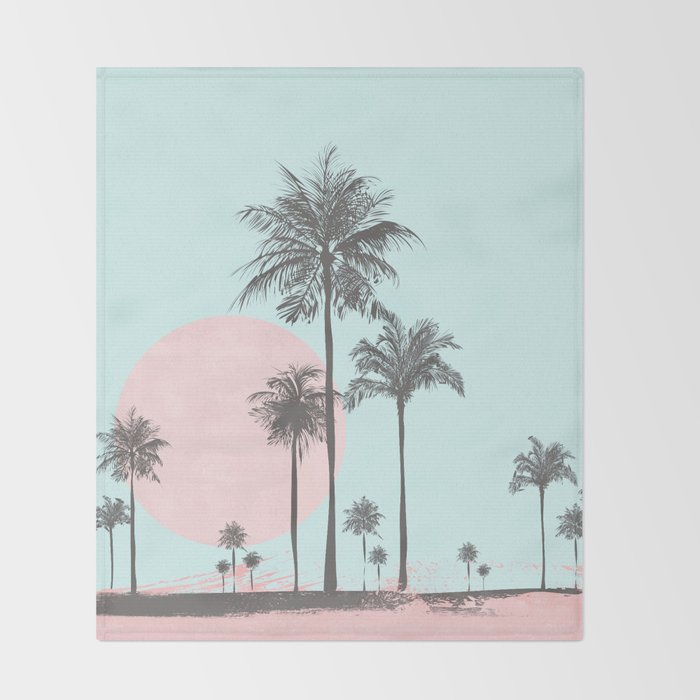 Beachfront palm tree soft pastel sunset graphic Throw Blanket Gallery Image 2