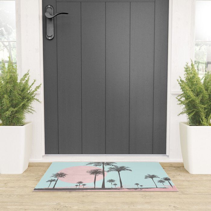 Beachfront palm tree soft pastel sunset graphic Welcome Mat Gallery Image 3