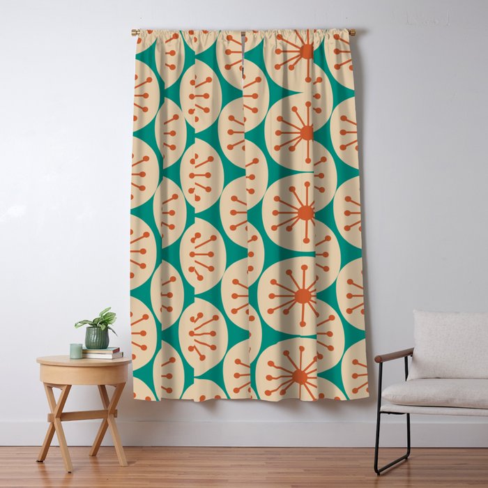 Atomic Dots Retro Midcentury Modern Pattern in Mid Mod Orange, Beige, and Turquoise Teal Window Curtain Gallery Image 5