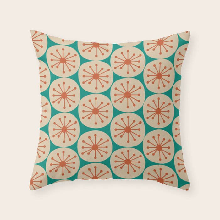 Atomic Dots Retro Midcentury Modern Pattern in Mid Mod Orange, Beige, and Turquoise Teal Throw Pillow Gallery Image 6