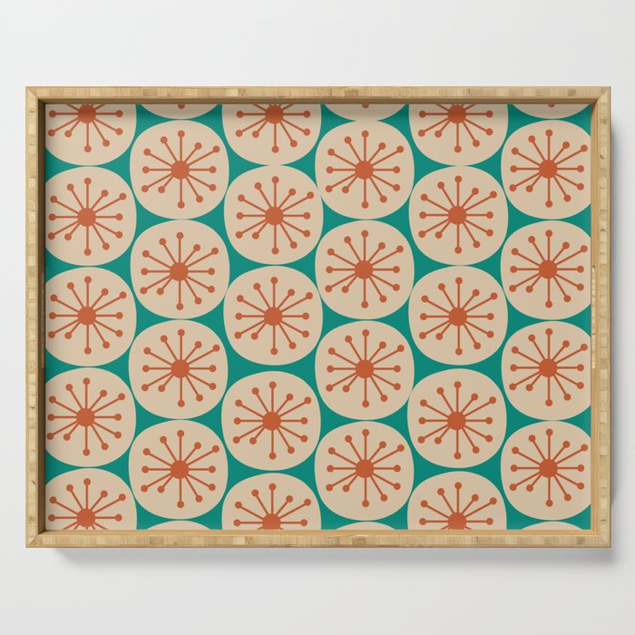 Atomic Dots Retro Midcentury Modern Pattern in Mid Mod Orange, Beige, and Turquoise Teal Serving Tray Gallery Image 1