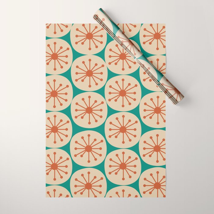 Atomic Dots Retro Midcentury Modern Pattern in Mid Mod Orange, Beige, and Turquoise Teal Wrapping Paper Gallery Image 1