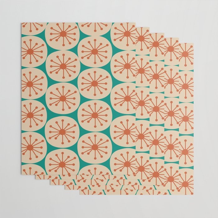 Atomic Dots Retro Midcentury Modern Pattern in Mid Mod Orange, Beige, and Turquoise Teal Wrapping Paper Gallery Image 3