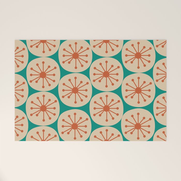 Atomic Dots Retro Midcentury Modern Pattern in Mid Mod Orange, Beige, and Turquoise Teal Welcome Mat Gallery Image 1