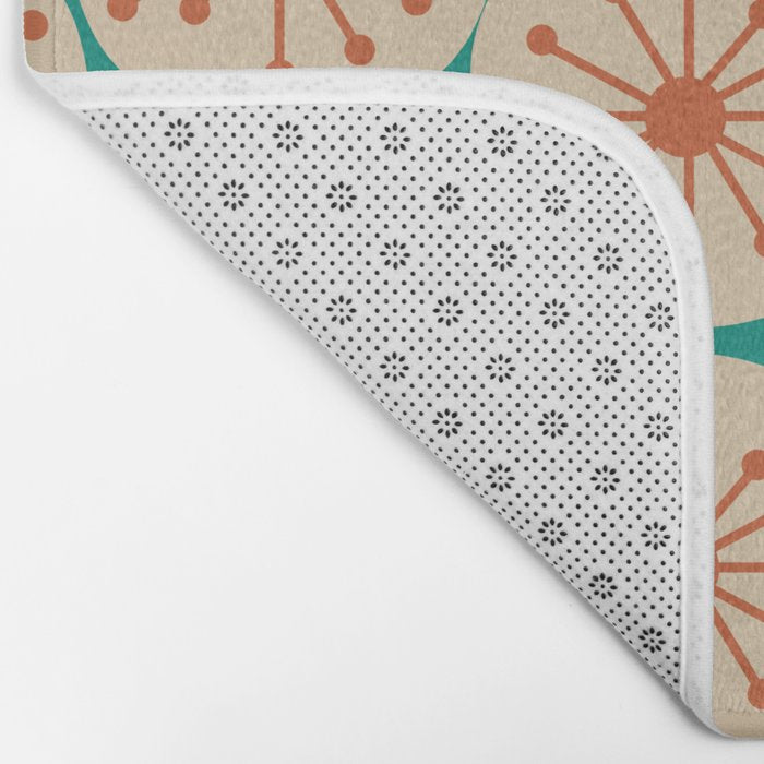 Atomic Dots Retro Midcentury Modern Pattern in Mid Mod Orange, Beige, and Turquoise Teal Bath Mat Gallery Image 2