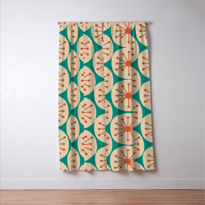 Atomic Dots Retro Midcentury Modern Pattern in Mid Mod Orange, Beige, and Turquoise Teal Window Curtain Gallery Image 3