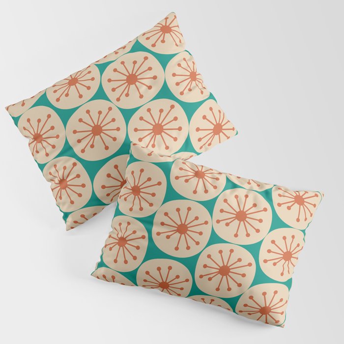 Atomic Dots Retro Midcentury Modern Pattern in Mid Mod Orange, Beige, and Turquoise Teal Pillow Sham Gallery Image 1