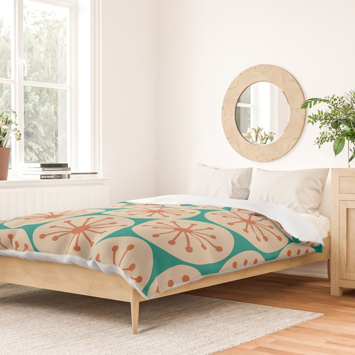 Atomic Dots Retro Midcentury Modern Pattern in Mid Mod Orange, Beige, and Turquoise Teal Duvet Cover Gallery Image 2