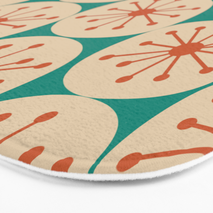 Atomic Dots Retro Midcentury Modern Pattern in Mid Mod Orange, Beige, and Turquoise Teal Bath Mat Gallery Image 3