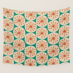 Atomic Dots Retro Midcentury Modern Pattern in Mid Mod Orange, Beige, and Turquoise Teal Wall Tapestry Gallery Image 4
