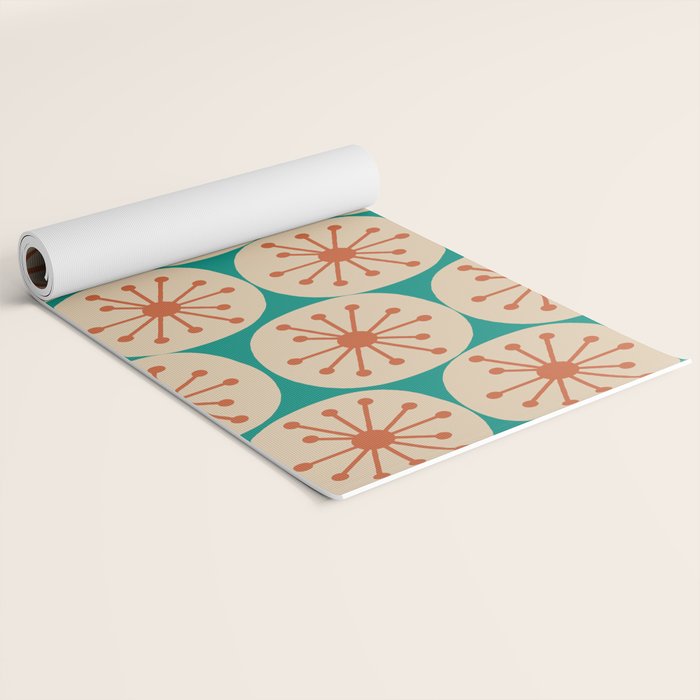 Atomic Dots Retro Midcentury Modern Pattern in Mid Mod Orange, Beige, and Turquoise Teal Yoga Mat Gallery Image 2