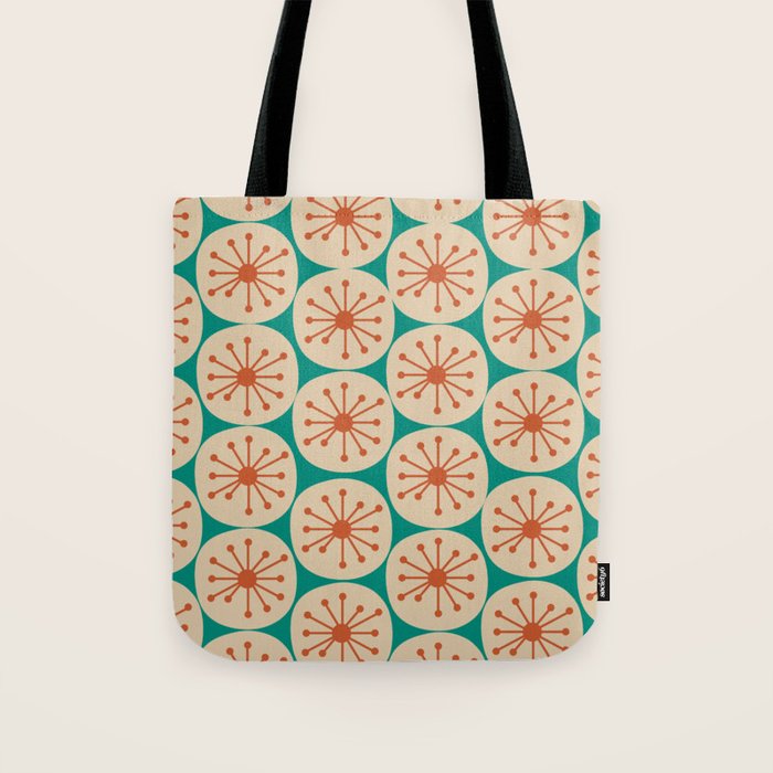 Atomic Dots Retro Midcentury Modern Pattern in Mid Mod Orange, Beige, and Turquoise Teal Tote Bag Gallery Image 1