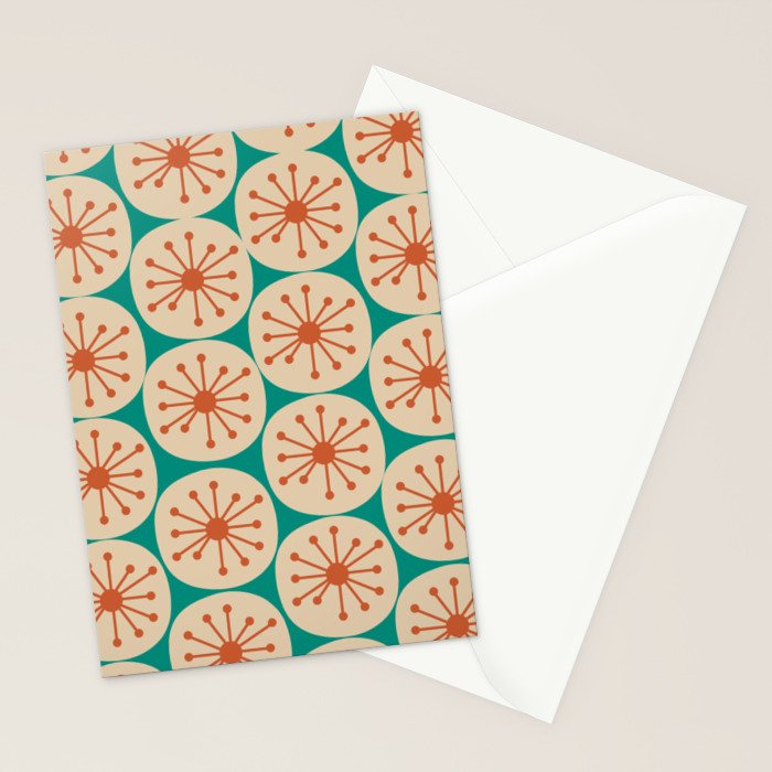 Atomic Dots Retro Midcentury Modern Pattern in Mid Mod Orange, Beige, and Turquoise Teal Stationery Card Gallery Image 2