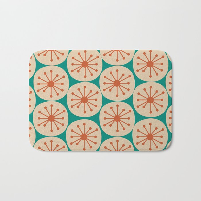 Atomic Dots Retro Midcentury Modern Pattern in Mid Mod Orange, Beige, and Turquoise Teal Bath Mat Gallery Image 1