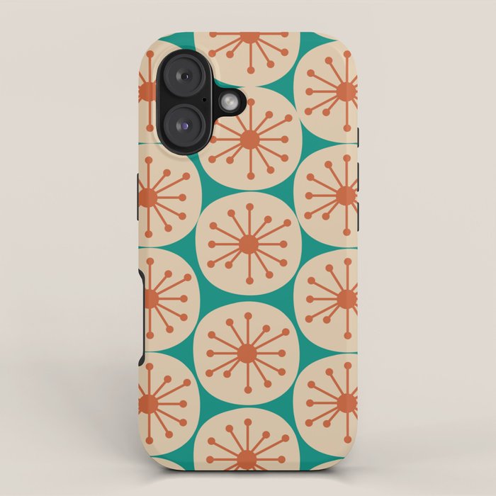 Atomic Dots Retro Midcentury Modern Pattern in Mid Mod Orange, Beige, and Turquoise Teal iPhone Case Gallery Image 1