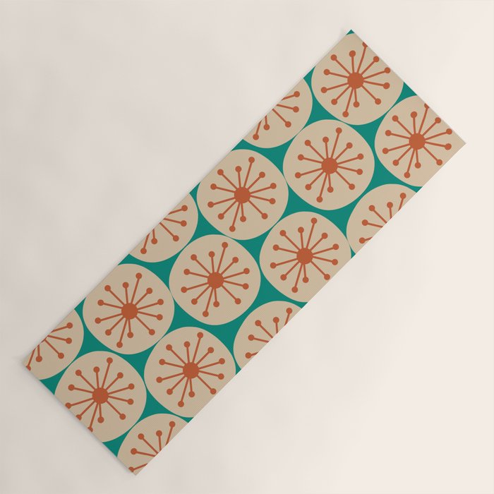 Atomic Dots Retro Midcentury Modern Pattern in Mid Mod Orange, Beige, and Turquoise Teal Yoga Mat Gallery Image 1
