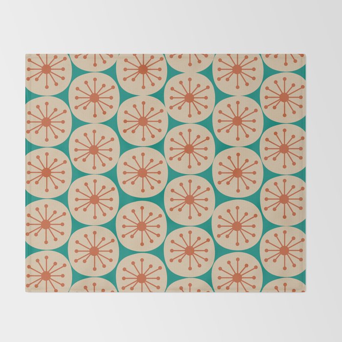 Atomic Dots Retro Midcentury Modern Pattern in Mid Mod Orange, Beige, and Turquoise Teal Throw Blanket Gallery Image 2