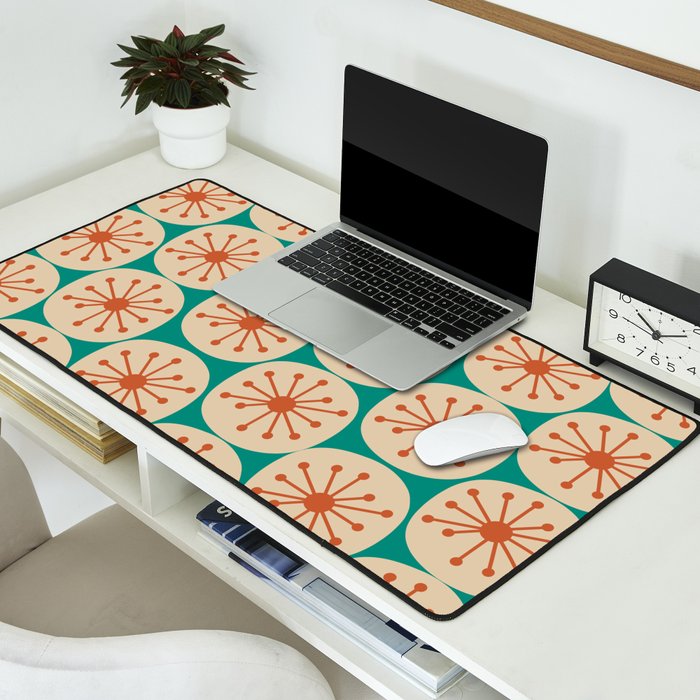 Atomic Dots Retro Midcentury Modern Pattern in Mid Mod Orange, Beige, and Turquoise Teal Desk Mat Gallery Image 2