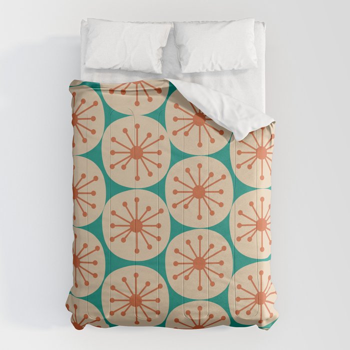 Atomic Dots Retro Midcentury Modern Pattern in Mid Mod Orange, Beige, and Turquoise Teal Comforter Gallery Image 6