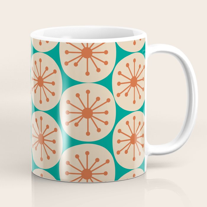 Atomic Dots Retro Midcentury Modern Pattern in Mid Mod Orange, Beige, and Turquoise Teal Coffee Mug Gallery Image 1