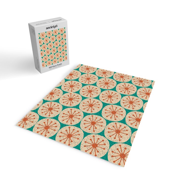 Atomic Dots Retro Midcentury Modern Pattern in Mid Mod Orange, Beige, and Turquoise Teal Jigsaw Puzzle Gallery Image 2