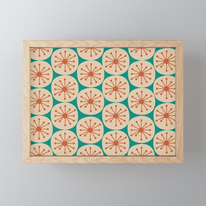 Atomic Dots Retro Midcentury Modern Pattern in Mid Mod Orange, Beige, and Turquoise Teal Mini Art Print Gallery Image 1