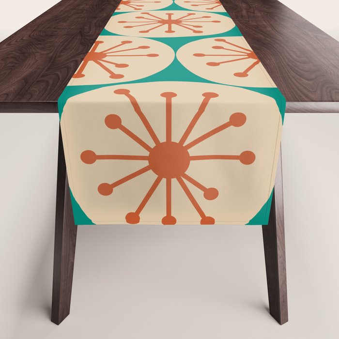 Atomic Dots Retro Midcentury Modern Pattern in Mid Mod Orange, Beige, and Turquoise Teal Table Runner Gallery Image 1
