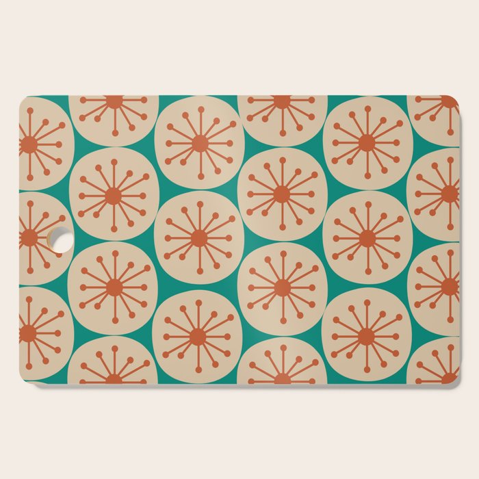 Atomic Dots Retro Midcentury Modern Pattern in Mid Mod Orange, Beige, and Turquoise Teal Cutting Board Gallery Image 1