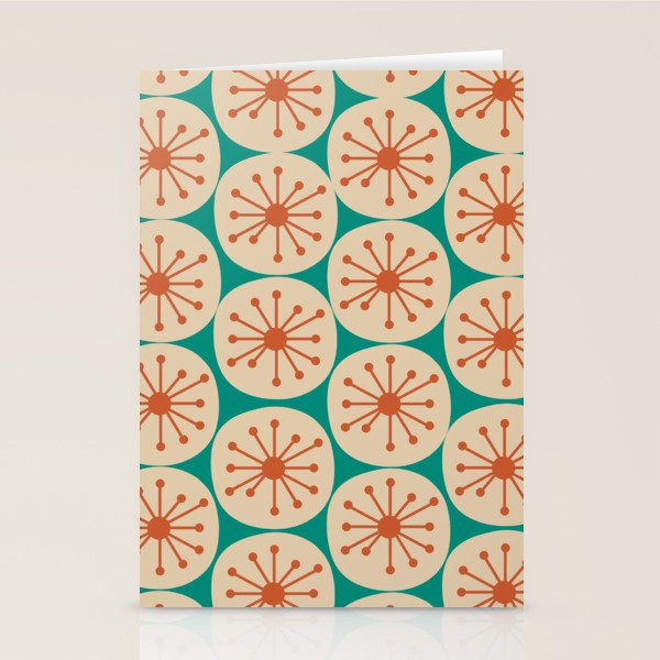 Atomic Dots Retro Midcentury Modern Pattern in Mid Mod Orange, Beige, and Turquoise Teal Stationery Card Gallery Image 1