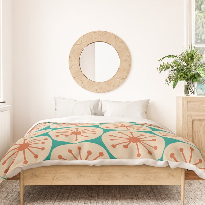 Atomic Dots Retro Midcentury Modern Pattern in Mid Mod Orange, Beige, and Turquoise Teal Duvet Cover Gallery Image 3