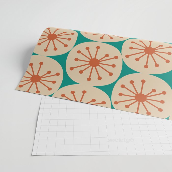 Atomic Dots Retro Midcentury Modern Pattern in Mid Mod Orange, Beige, and Turquoise Teal Wrapping Paper Gallery Image 2