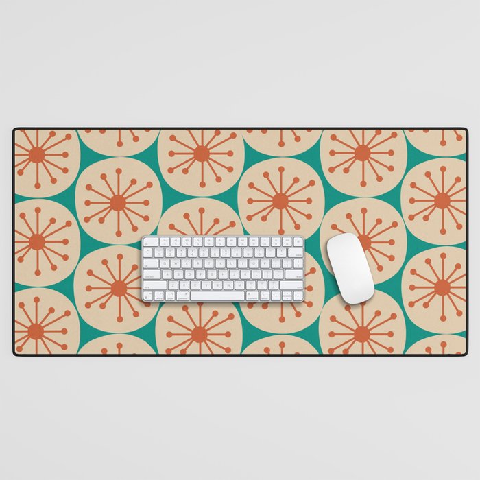 Atomic Dots Retro Midcentury Modern Pattern in Mid Mod Orange, Beige, and Turquoise Teal Desk Mat Gallery Image 1
