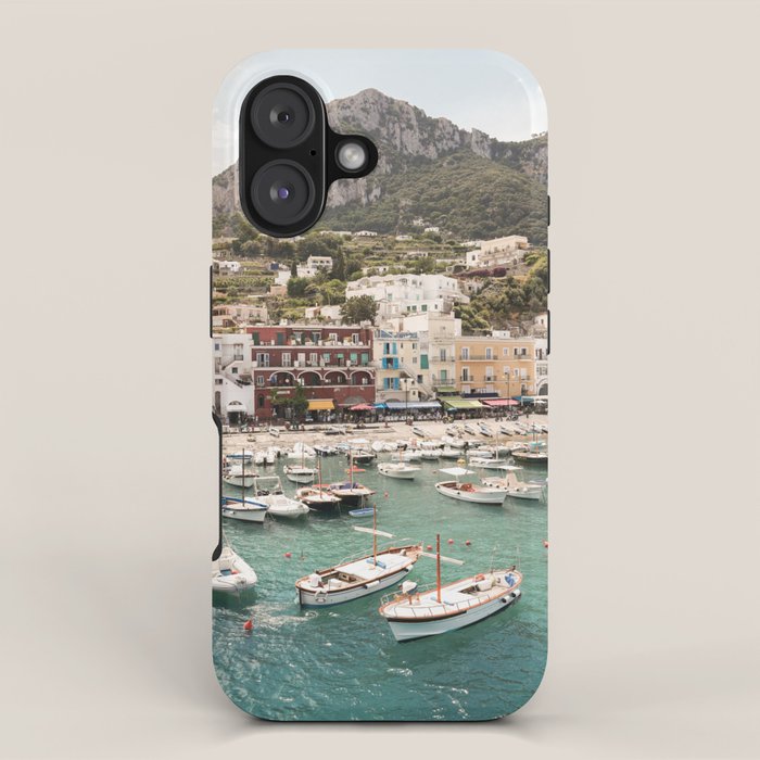 Capri Island View Italy Photo | Boats In The Harbor Landscape Art Print | Europe Nature Travel Photography iPhone Case Gallery Image 1