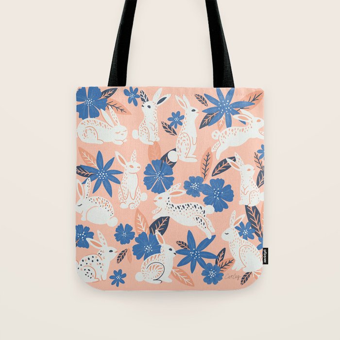 Bunnies & Blooms - Blue & Blush Palette Tote Bag Gallery Image 1
