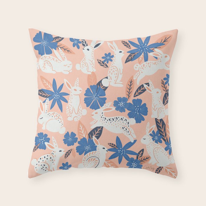 Bunnies & Blooms - Blue & Blush Palette Throw Pillow Gallery Image 6